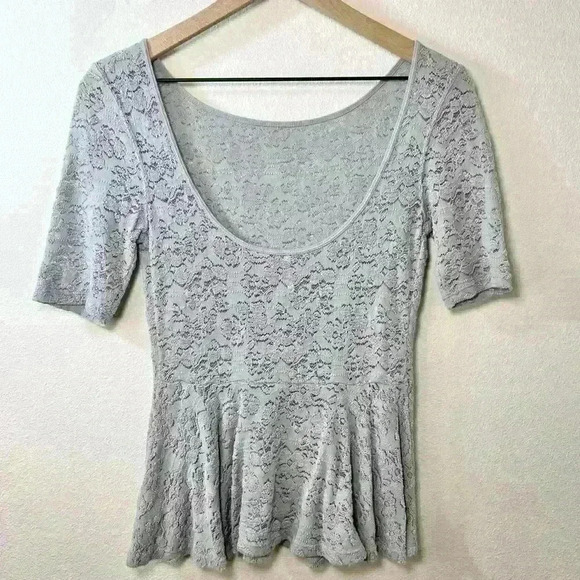 Free People Second Chance Scoop Back Stretch Lace Sheer Blouse Size Small - Picture 9 of 15